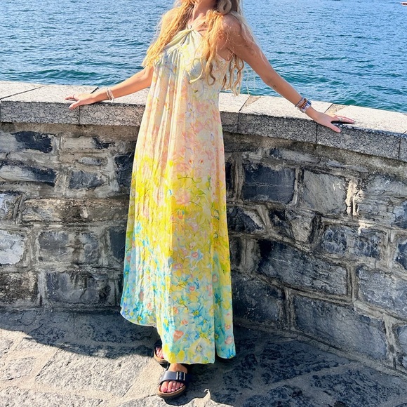 Wild Orchid Halter Neck Flared Dress La Fuori Anthropologie Floral Maxi NWT - Picture 4 of 16